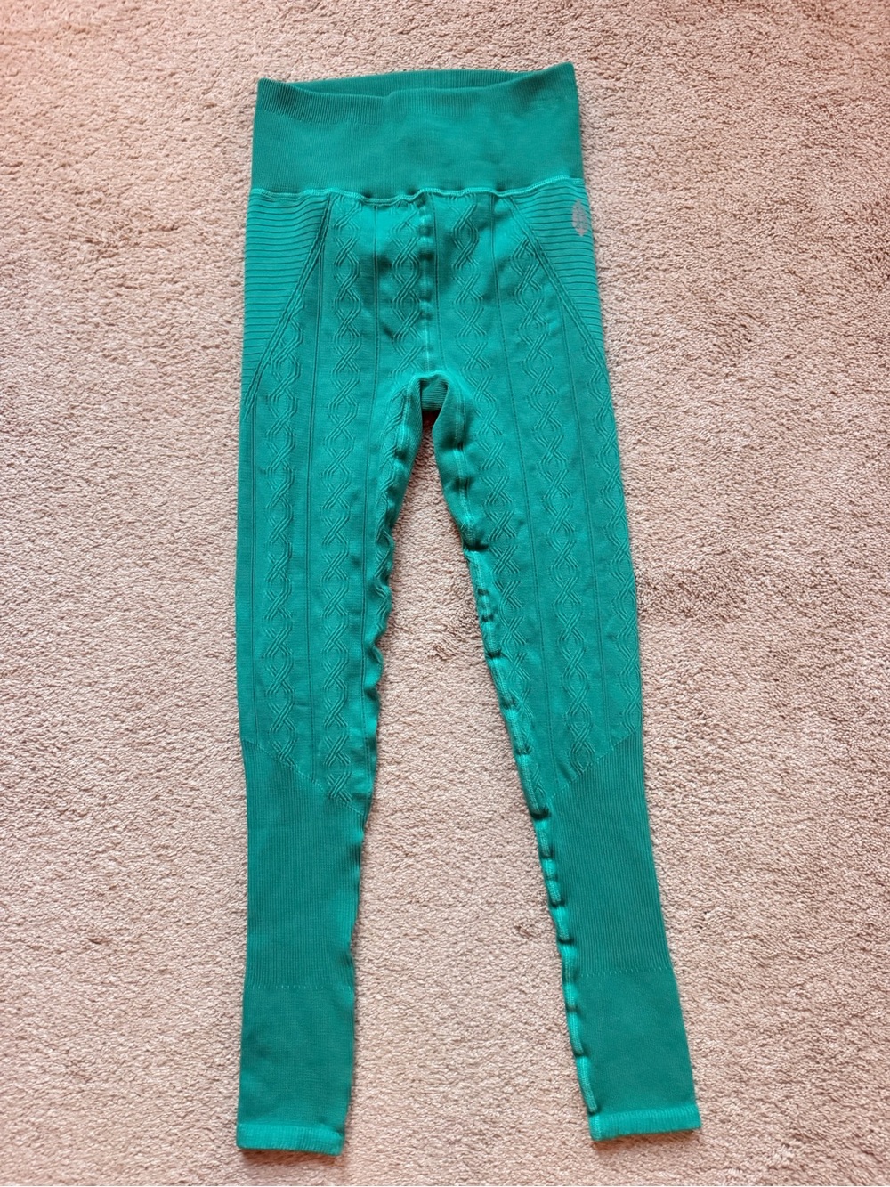 Free People Teal Cable-Pattern High-Waist Leggings